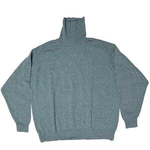 Men L.L. Bean XXL Lambswool Nylon Blue Turtleneck Sweater Casual Winter Preppy